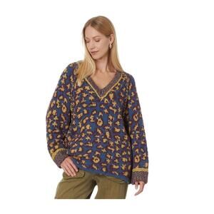 NEW Free People Little Animal Pullover Blue Fig Combo Small